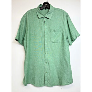 Magaschoni button up shirt men's Medium linen blend short sleeve green
